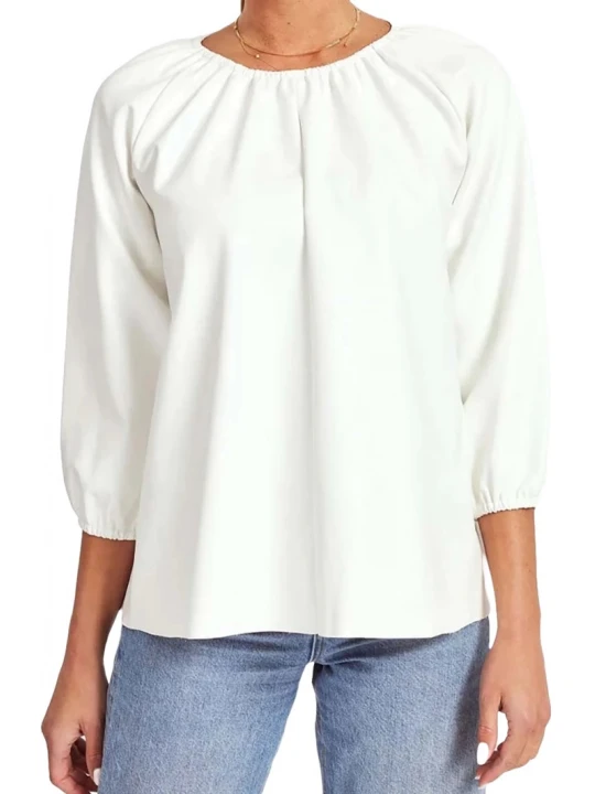 White Leather Puff Sleeve Top