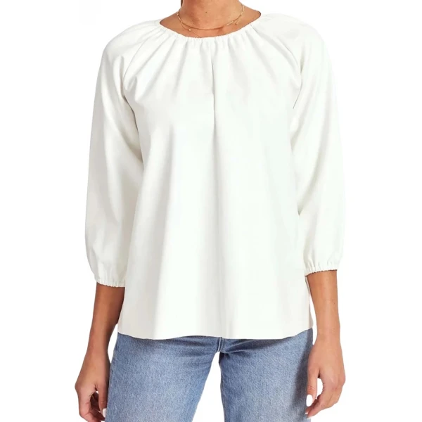 White Leather Puff Sleeve Top