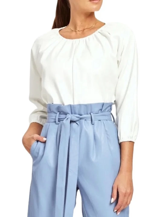 White Leather Puff Sleeve Top
