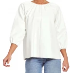 White Leather Puff Sleeve Top