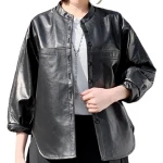 Womens Amazing Style Outwear Real Lambskin Black Leather Top