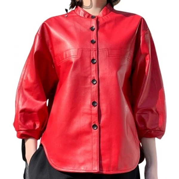 Womens Amazing Style Outwear Real Lambskin Red Leather Top