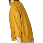 Womens Collarless Short Sleeve Outwear Real Lambskin Yellow Leather Top