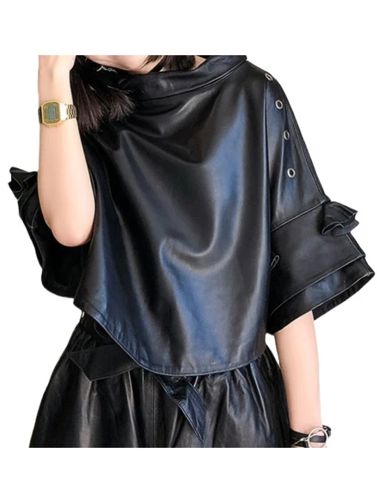 Womens Fabulous Outwear Real Lambskin Black Leather Top