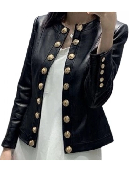 Womens Glamorous Design Outwear Real Lambskin Black Leather Top