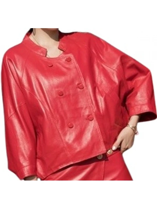 Womens Incredible Design Outwear Real Lambskin Red Leather Top