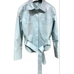 Womens Marvellous Design Outwear  Real Lambskin Blue Leather Top