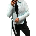 Womens Marvellous Design Outwear  Real Lambskin Blue Leather Top
