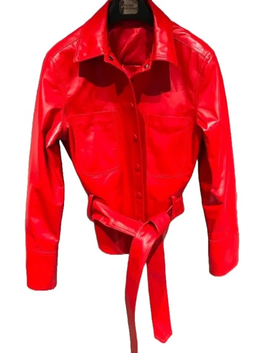 Womens Marvellous Design Outwear Real Lambskin Red Leather Top
