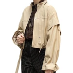 Womens Stunning Design Outwear Real Lambskin Beige Leather Top