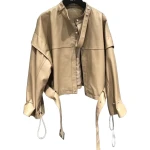 Womens Stunning Design Outwear Real Lambskin Beige Leather Top