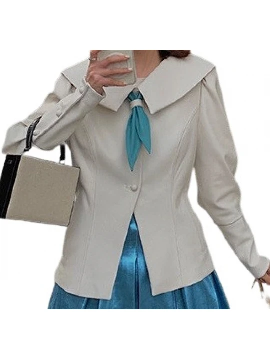 Womens Timeless Style Outwear Real Lambskin Beige Leather Top