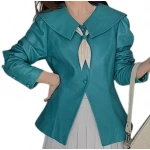 Womens Timeless Style Outwear Real Lambskin Blue Leather Top