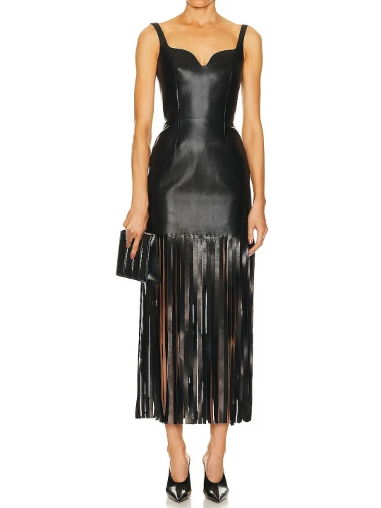 Black Leather Fringe Dress