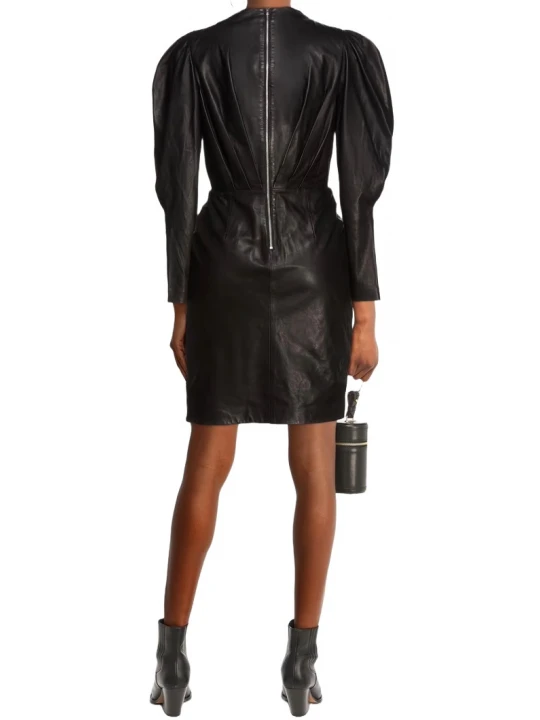 Black Pleated Leather Mini Dress