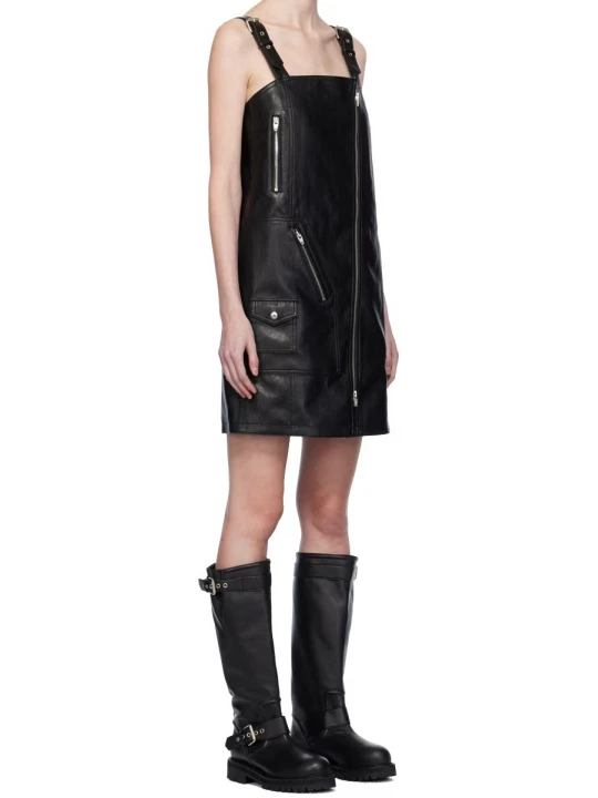 Black Utility Rider Leather Minidress
