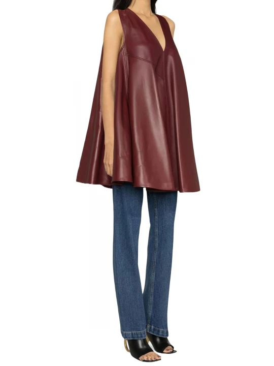 Burgundy Leather Mini Sleeveless Dress