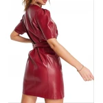 Burgundy Leather Mini Wrap Dress