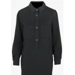 Button Closure Black Suede Leather Mini Dress