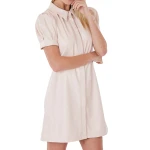 Cream Leather Mini Dress With Puff Sleeves
