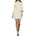 Cream Leather Wide Sleeve Dress