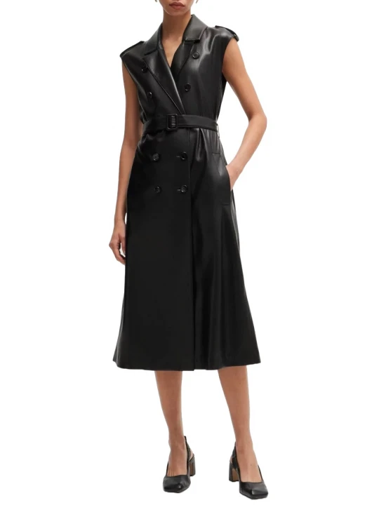Double Breasted Black Leather Dress