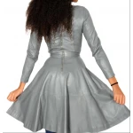 Lace Up Back Grey Leather Mini Dress