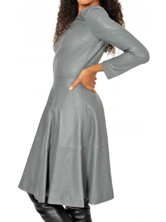 Lace Up Back Grey Leather Mini Dress