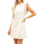 Mock Neck Cream Leather Mini Dress