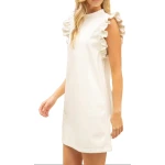 Mock Neck Cream Leather Mini Dress
