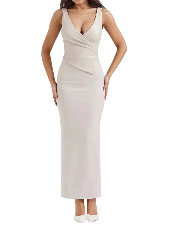 Off White Leather Maxi Dress