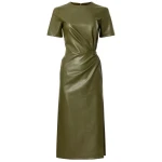 Olive Green Leather Wrap Dress