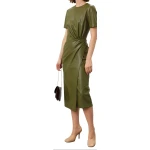Olive Green Leather Wrap Dress