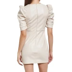 Puff Sleeve Cream Leather Dress