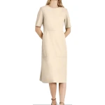 Round Neck Leather Dress Cream