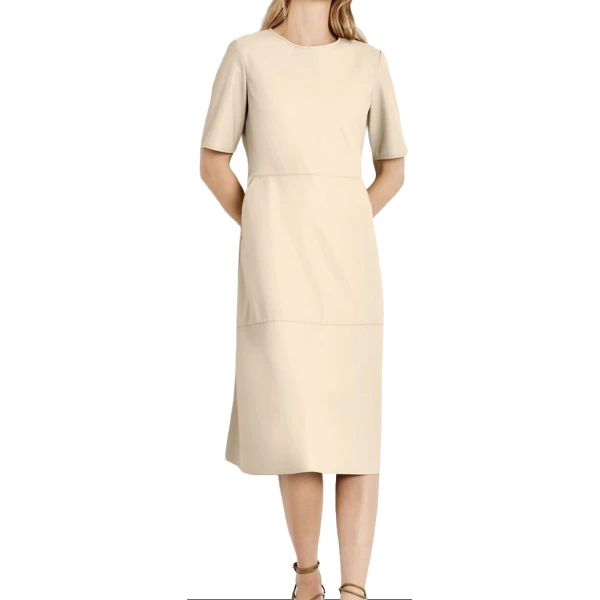 Round Neck Leather Dress Cream