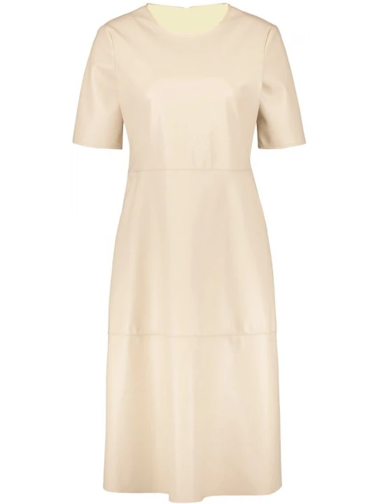 Round Neck Leather Dress Cream
