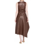 Scoop Neck Brown Leather Midi Dress