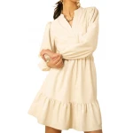 V Neck Cream Leather Dress