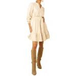 V Neck Cream Leather Dress