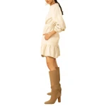 V Neck Cream Leather Dress