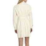 White Leather Shirt Dress With Pintuck Waist