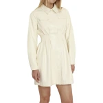 White Leather Shirt Dress With Pintuck Waist