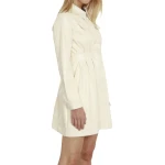 White Leather Shirt Dress With Pintuck Waist