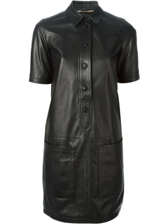 Womens Cute Fashion Real Sheepskin Black Leather Dress