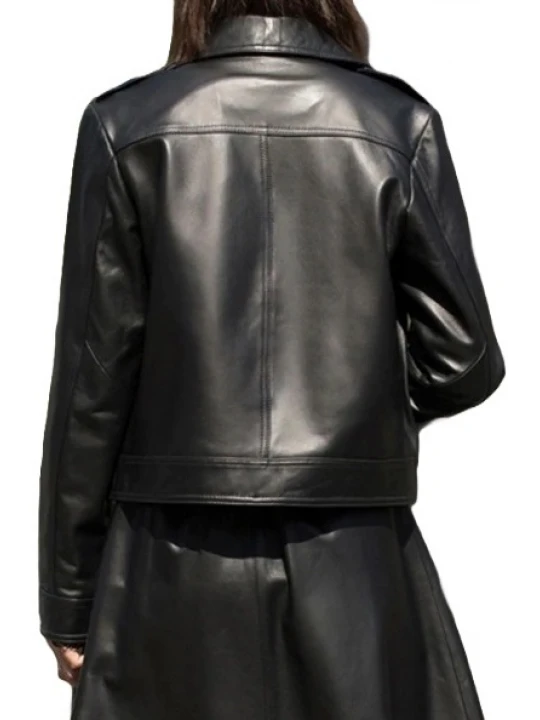 Womens Fabulous Outwear Dress Real Lambskin Black Leather Top And Skirt