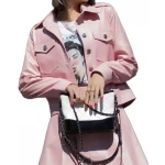 Womens Fabulous Outwear Dress Real Lambskin Pink Leather Top And Skirt