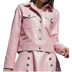 Womens Fabulous Outwear Dress Real Lambskin Pink Leather Top And Skirt