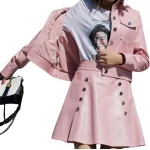 Womens Fabulous Outwear Dress Real Lambskin Pink Leather Top And Skirt
