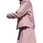 Womens Fabulous Outwear Dress Real Lambskin Pink Leather Top And Skirt